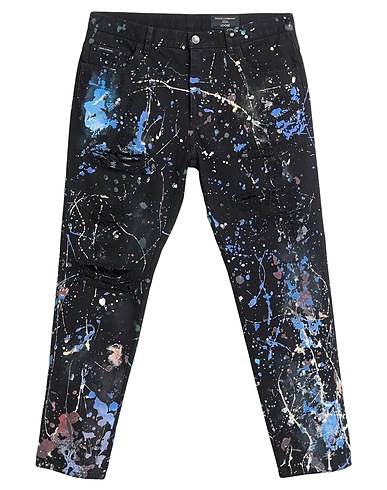 DOLCE&GABBANA Denim pants Black 100% Cotton, Cow leather