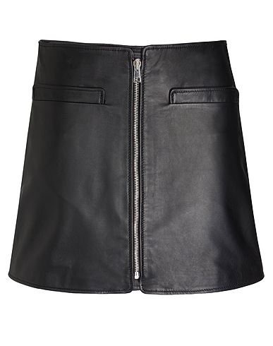 8 by YOOX Mini skirt LEATHER FULL ZIP-UP FRONT MINI SKIRT
 Black 100% Lambskin