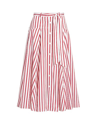 POLO RALPH LAUREN Μίντι φούστα  STRIPED COTTON A-LINE SKIRT 
 Λευκό 100% Βαμβάκι