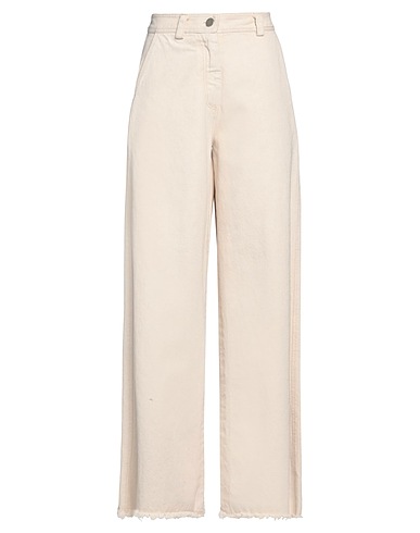 ISABEL BENENATO Denim trousers Ivory 100% Cotton