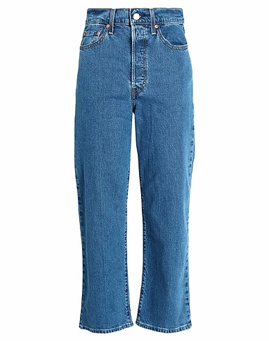 LEVI'S Denim trousers RIBCAGE STRAIGHT ANKLE DARK INDIGO - FLAT FINISH
 Blue 70% Cotton, 19% Lyocell, 8% Linen, 2% Elastomultiester, 1% Elastane