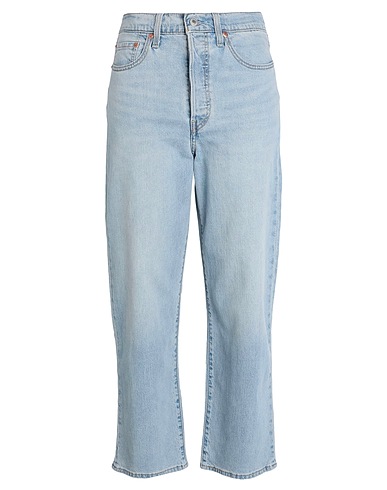 LEVI'S Denim trousers RIBCAGE STRAIGHT ANKLE LIGHT INDIGO - FLAT FINISH Blue 70% Cotton, 19% Lyocell, 8% Linen, 2% Elastomultiester, 1% Elastane
