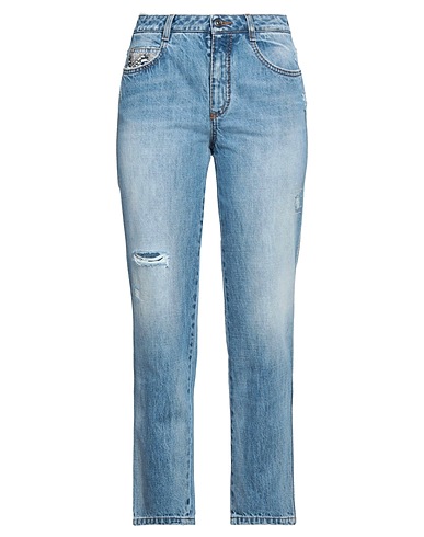ERMANNO SCERVINO Denim pants Blue 100% Cotton, Glass, ABS - Acrylonitrile Butadiene Styrene, Silk, Brass