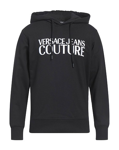 VERSACE JEANS COUTURE Hooded sweatshirt Black 100% Cotton, Elastane