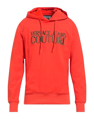 VERSACE JEANS COUTURE Hooded sweatshirt Tomato red 100% Cotton, Elastane