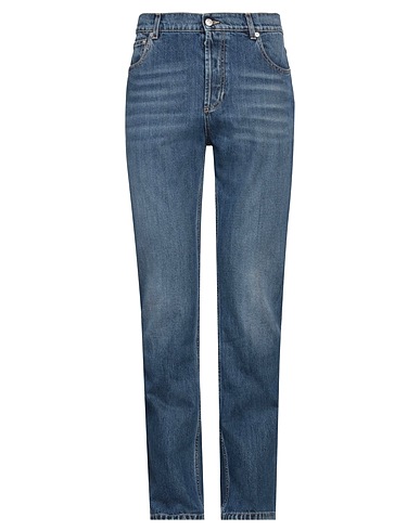MCQUEEN Denim pants Blue 100% Cotton, Calfskin