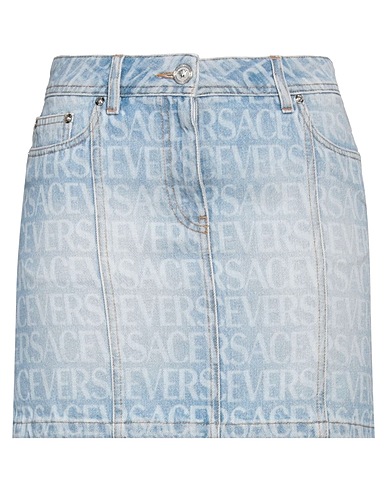 VERSACE Denim skirt Blue 100% Cotton, Calfskin