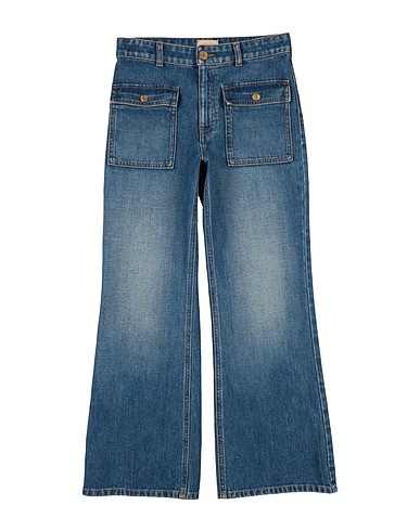 GUCCI Denim trousers Blue 100% Cotton, Calfskin