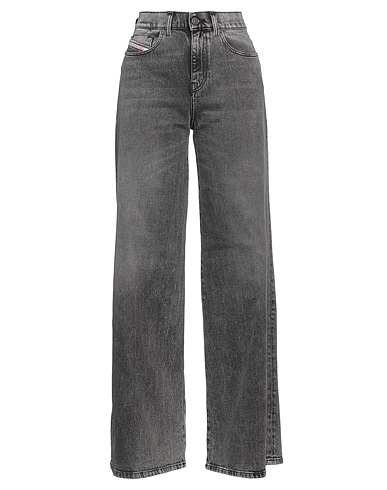 DIESEL Denim pants Black 99% Cotton, 1% Elastane, Cow leather