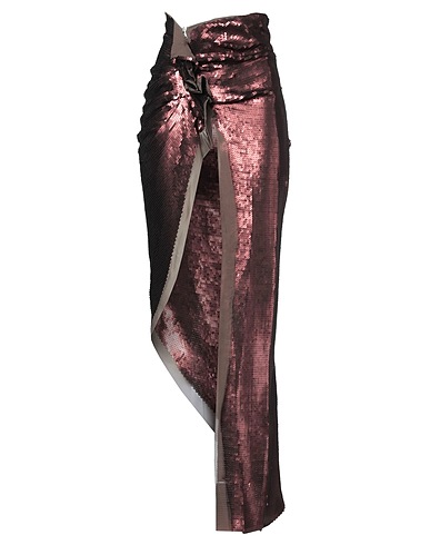 RICK OWENS Maxi Skirts Chocolate brown 100% Silk, Polyester