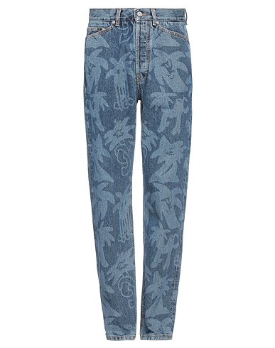 PALM ANGELS Denim trousers Blue 100% Cotton, Leather