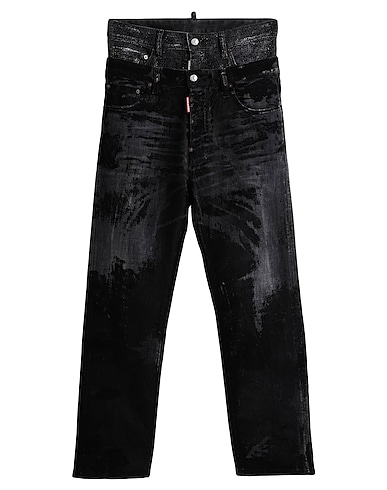 DSQUARED2 Denim trousers Black 98% Cotton, 2% Elastane, Cow leather