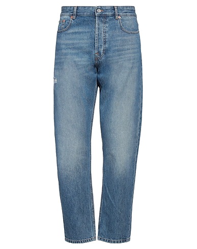 VALENTINO GARAVANI Denim trousers Blue 100% Cotton, Calfskin