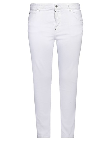 DSQUARED2 Denim trousers White 97% Cotton, 3% Elastane, Cow leather