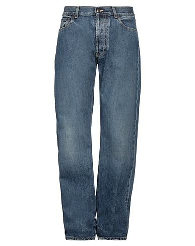 MCQUEEN Denim pants Blue 100% Cotton, Calfskin