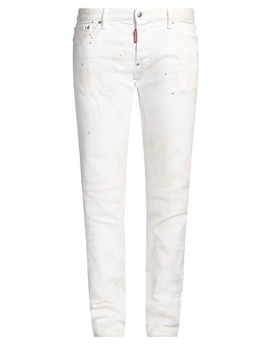 DSQUARED2 Denim trousers Ivory 97% Cotton, 3% Elastane, Calfskin
