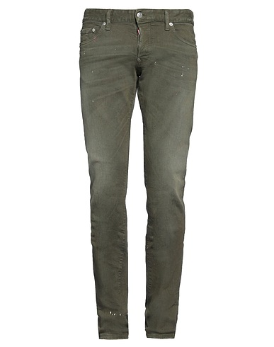DSQUARED2 Denim trousers Military green 97% Cotton, 3% Elastane, Calfskin