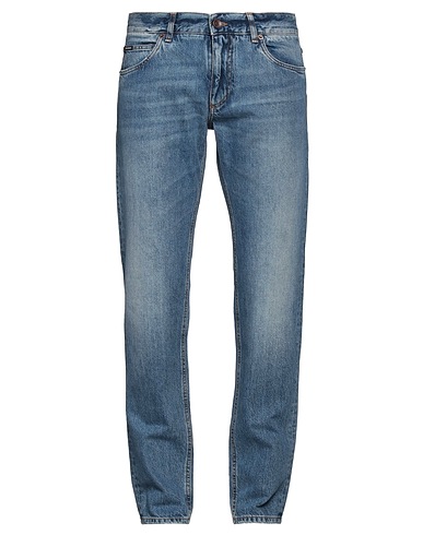 DOLCE&GABBANA Denim pants Blue 100% Cotton, Cow leather, Zamak