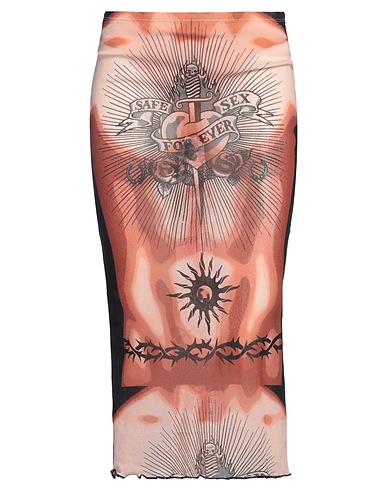 JEAN PAUL GAULTIER Midi skirt Chocolate brown 100% Polyamide, Elastane