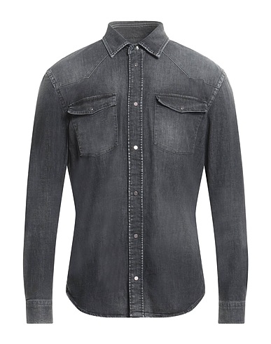 DONDUP Denim shirt Charcoal 72% Cotton, 14% Viscose, 12% Polyester, 2% Elastane