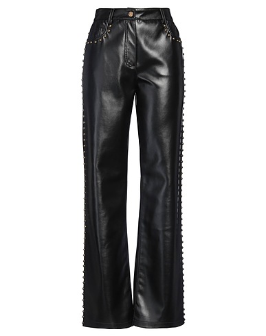 MOSCHINO JEANS Flared pant NERO 100% Polyester, Polyurethane coated