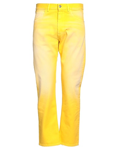 MARNI Denim trousers Yellow 100% Cotton, Cow leather
