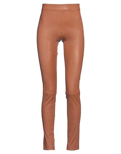 THEORY Casual trouser Brown 100% Lambskin, Cotton, Elastane