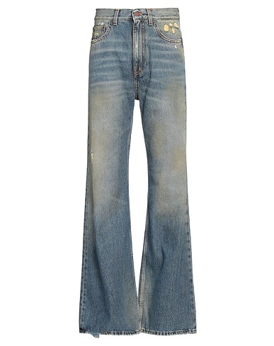 PALM ANGELS Denim trousers Blue 100% Cotton, Leather