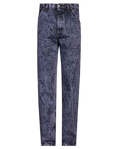 MARNI Denim trousers Purple 100% Cotton, Cow leather