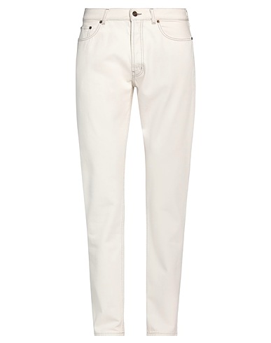 SAINT LAURENT Denim trousers White 100% Cotton, Calfskin