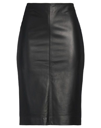 PINKO Jupe mi-longue Noir 100% Cuir d'agneau, Viscose, Polyamide, Élasthanne