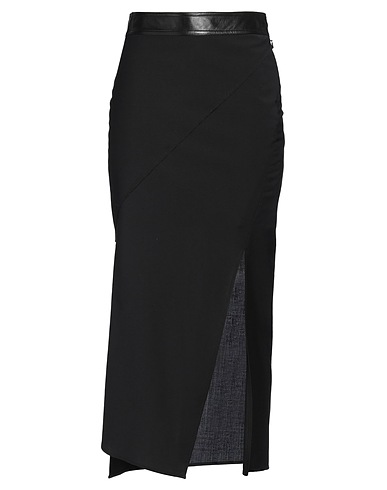 HELMUT LANG Юбка миди NERO 53% Полиэстер, 43% Шерсть, 4% Эластан, Овечья кожа