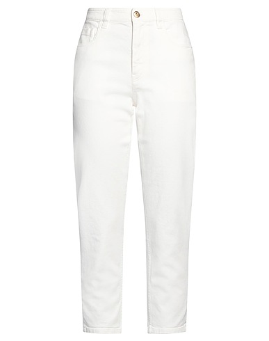 BRUNELLO CUCINELLI Pantalone Bianco 98% Cotone, 2% Elastan, Pelle, Ottone