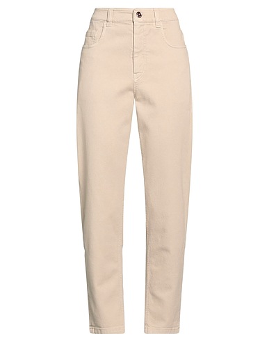 BRUNELLO CUCINELLI パンツ BEIGE コットン 98% / ポリウレタン 2% / 革(なめし加工) / 真鍮/ブラス