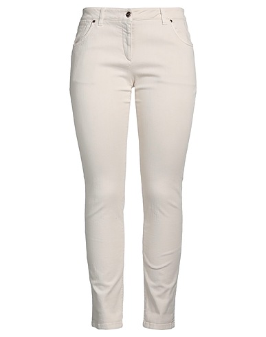 BRUNELLO CUCINELLI Denim pants Beige 96% Cotton, 4% Elastane, Leather, Brass