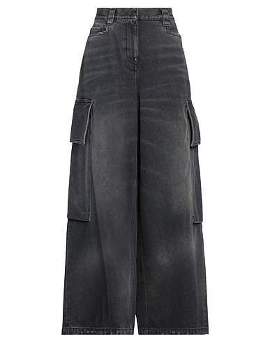 PALM ANGELS Denim pants Charcoal 100% Cotton, Leather