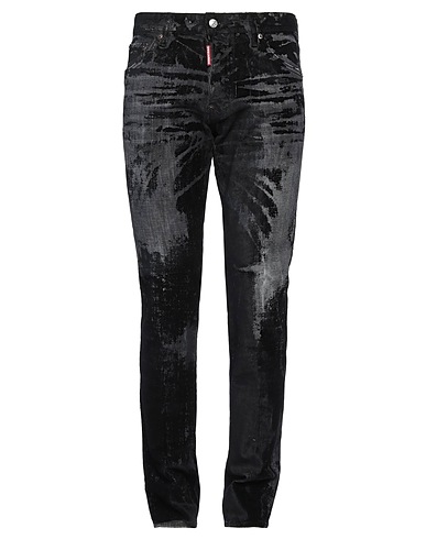 DSQUARED2 Denim trousers Black 98% Cotton, 2% Elastane, Cow leather