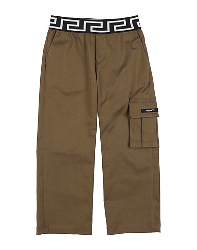 VERSACE YOUNG Casual pants Military green 98% Cotton, 2% Elastane, Polyester, Polyamide