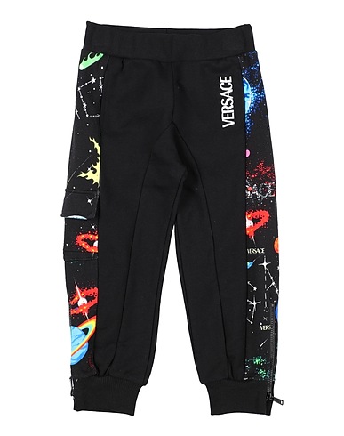 VERSACE YOUNG Casual trouser Black 100% Cotton, Elastane, Polyester