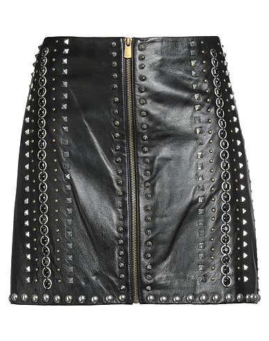 PINKO Mini skirt Black 100% Sheepskin, Brass, Metal, Acrylic, Zinc