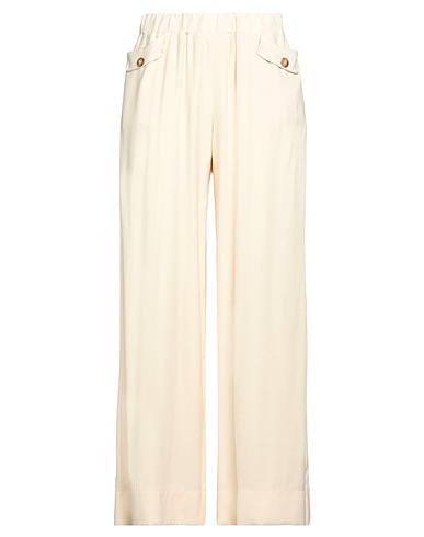 OBLÒ® UNIQUE Casual trouser Cream 93% Viscose, 7% Polyester
