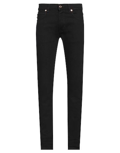 VERSACE Denim trousers Black 99% Cotton, 1% Elastane, Calfskin