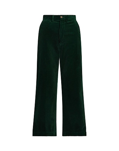 POLO RALPH LAUREN Casual trouser CORDUROY WIDE-LEG CROPPED PANT Dark green 100% Cotton