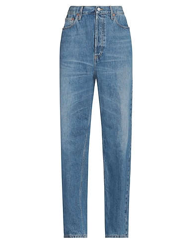 GUCCI Denim trousers Blue 100% Cotton, Calfskin