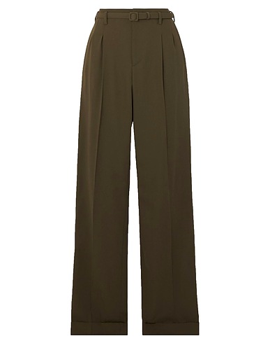 RALPH LAUREN COLLECTION Pantalone Verde militare 100% Lana, Pelle di bovino