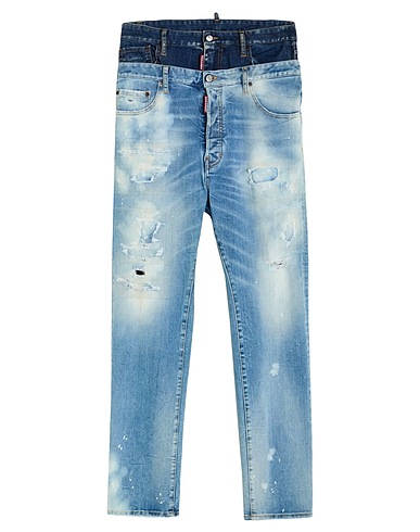 DSQUARED2 Denim pants Blue 99% Cotton, 1% Elastane, Elastomultiester, Plastic, Cow leather