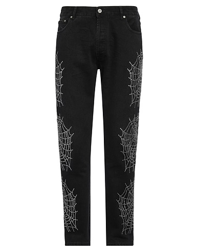 PALM ANGELS Denim trousers Black 100% Cotton, Leather, Glass, Polyamide