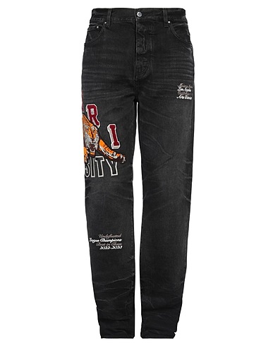 AMIRI Denim trousers Black 100% Cotton, Ovine leather