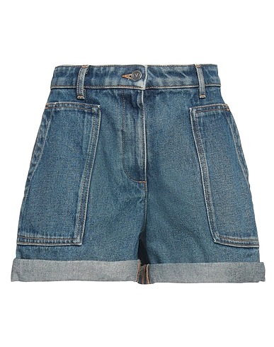 VALENTINO GARAVANI Denim shorts Blue 100% Cotton, Calfskin