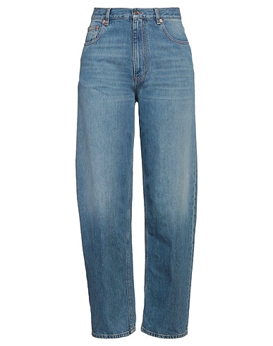 VALENTINO GARAVANI BOTTOMWEAR Blue 100% Cotton, Calfskin